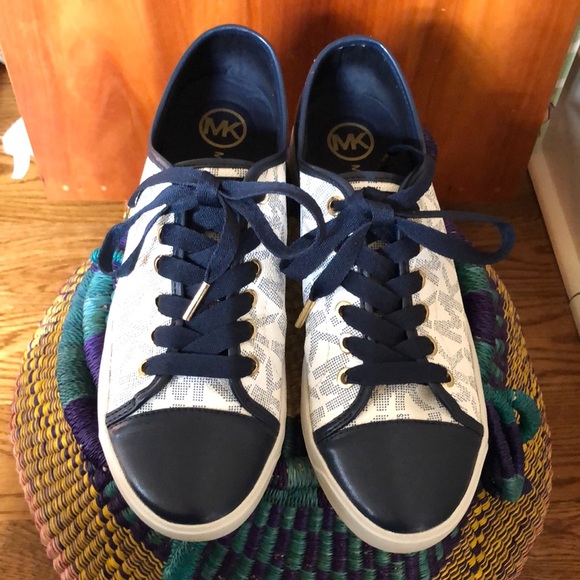 Michael Kors Shoes - Michael Kors Blue and White Logo Lace Up Sneakers